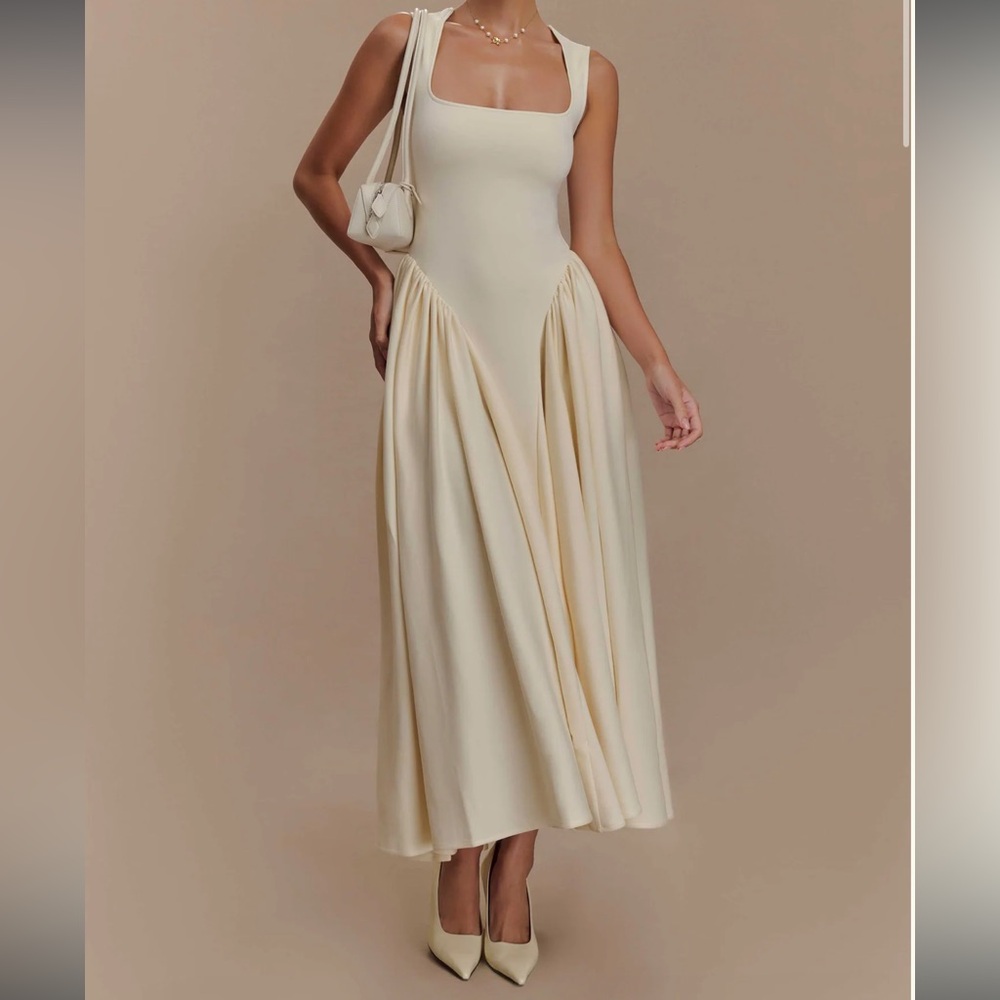 Meshki Sharon Scuba Jersey Midi Dress in Ivory